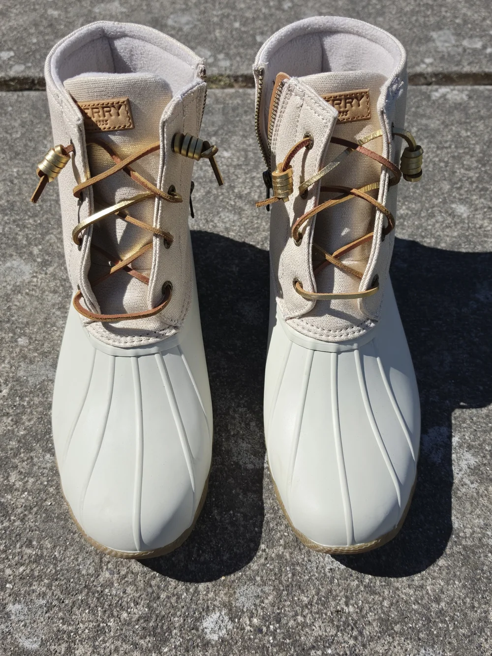 Sperry Cream Canvas and Rubber Duck Boot Ankle Rain Boots